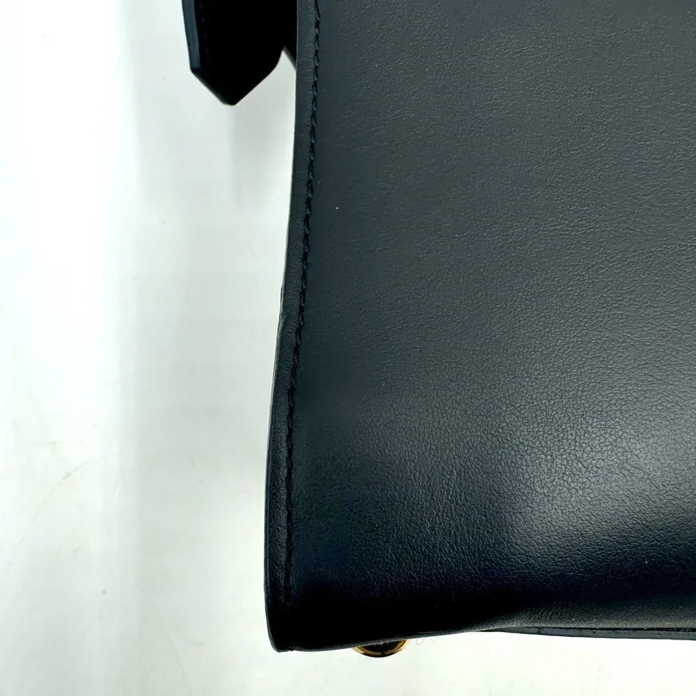 Auth Burberry Black Matte Leather Clifton Convertible 2way Handbag Purse